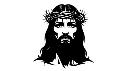 Fototapeta premium Jesus Christ Face with Crown of Thorns Black and White Illustration.