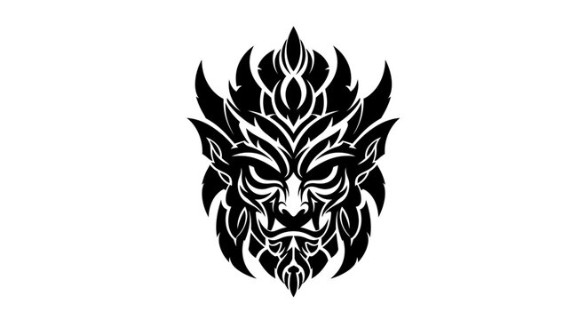 Intricate Tribal Mask Design with Fierce Expression.