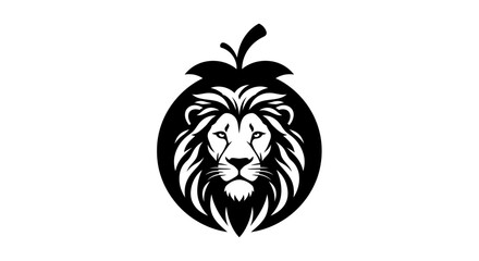 Obraz premium Majestic lion head logo design integrated with a fruit silhouette.