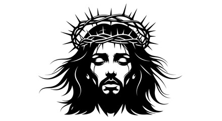Obraz premium Jesus Christ wearing crown of thorns black and white illustration.