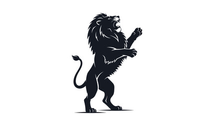 Fototapeta premium Majestic Black Lion Rearing Up on Hind Legs.