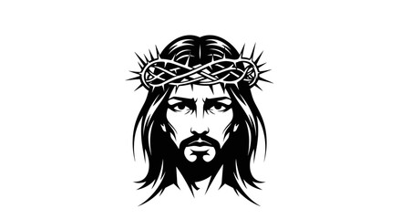 Obraz premium Jesus Christ with Crown of Thorns Black and White Illustration.