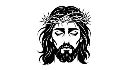 Obraz premium Jesus Christ with Crown of Thorns Black and White Illustration.