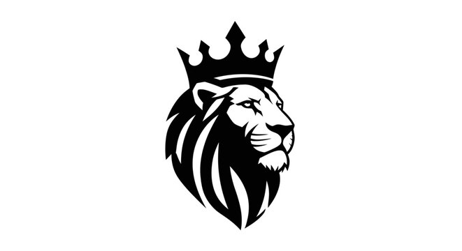 Majestic lion head with a royal crown, powerful and regal symbol.