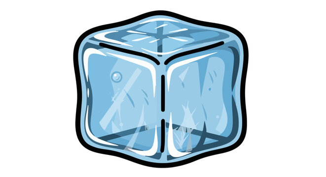 clear blue ice cube with water bubbles cartoon vector illustration