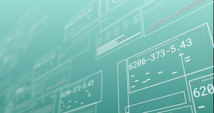 Animation of data processing and diagrams over green background