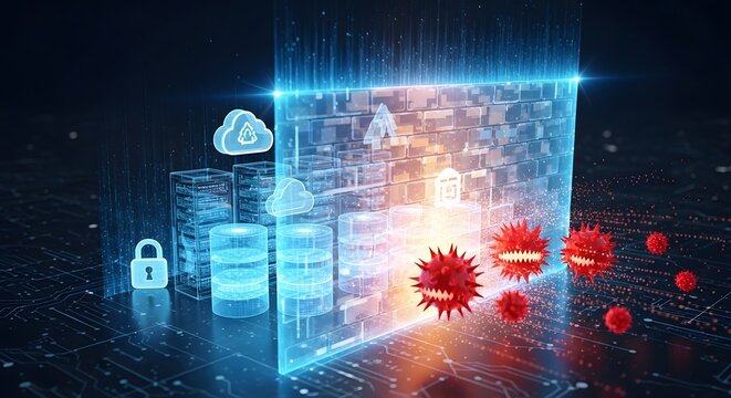 Futuristic Data Security Shield Protecting Digital Infrastructure