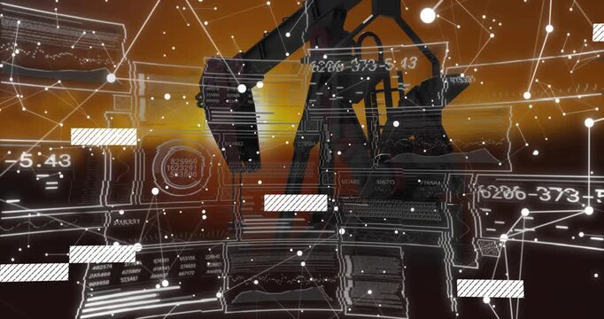 HUD appearing over oil pumpjack, beam nodding while readouts updating, monitoring output