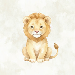 Watercolour Lion Cub Illustration in Soft Pastel Tones on White Background © Nishanth