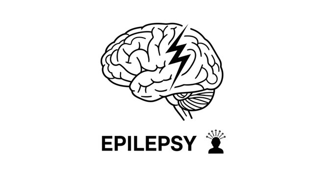 Vector illustration of a human brain with a lightning bolt symbol indicating an epileptic condition.