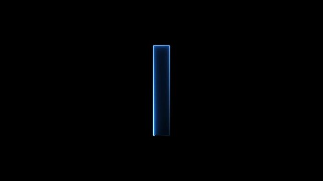 Glowing neon letter 'I' symbol, a shiny light font illustration on a black background English alphabet education type word writing letter text effect smooth footage sign symbol with black background