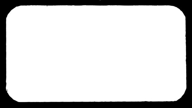 Retro film strip matte with pin hole frames and organic textured edges. Vintage cinematic overlay for video masking, featuring rounded corners and analog film aesthetics.