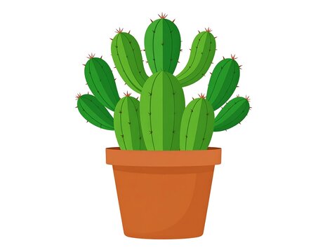 Cartoon illustration of a vibrant green cactus plant in a terracotta pot