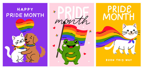 Fototapeta premium Pride Month Cards Collection Rainbow Animals Poster Pack