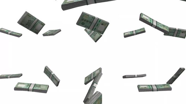 Lebanon Money, Lebanese Pound Banknotes Falling, LBP Currency Stacks, White Background, 4K