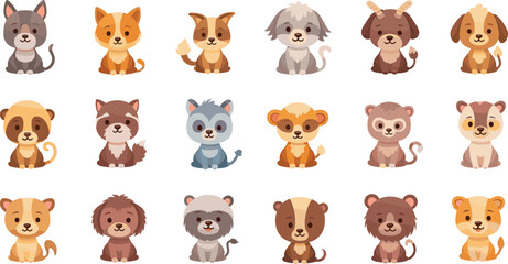 Fototapeta premium Cute Animal Collection with Dogs, Cats, Monkeys, and More for Kids, Pet Illustrations, and Cartoon Characters