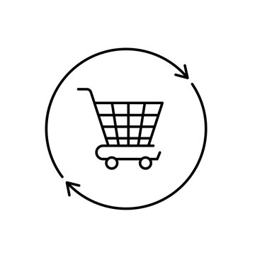 icon a consumption with shopping cart and circular refresh arrows, isolated against a clean background.