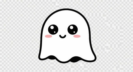 Fototapeta premium Cute kawaii ghost cartoon character with big eyes and pink cheeks.