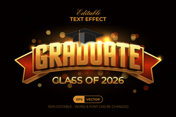 Fototapeta na wymiar Gold Text Effect Graduation Theme Style. Editable Text Effect.