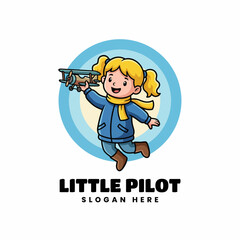 A charming illustration of a young girl with a plane, representing dreams and aspirations of flying high, showcasing childhood imagination and adventure.
