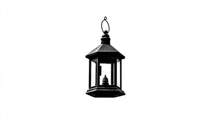 Naklejka premium Traditional hanging lantern silhouette rendered in stark black and white against a plain background