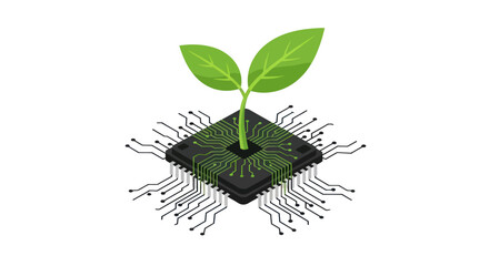 Green technology growth from a computer chip. © mboku