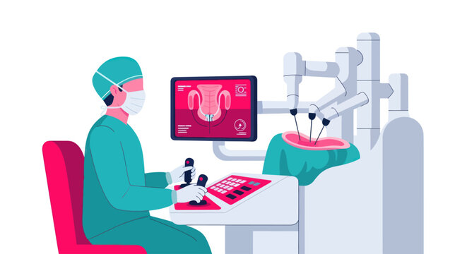 A surgeon performs advanced robotic surgery with precision technology.