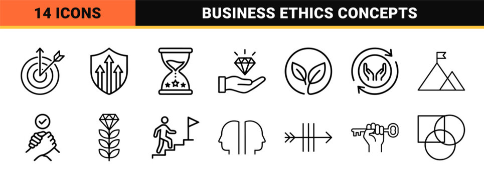 Minimalist outline corporate core values and teamwork icons