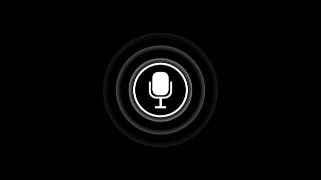 White color microphone icon on the counter. black color background, with 4k video animation.