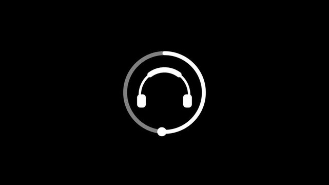 headphone icon animated music note sound wave headphone, on a black background, Headphone icon animation, with 4k video.