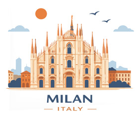 Fototapeta premium Milan Italy Landmark Illustration with Duomo di Milano Cathedral Editable