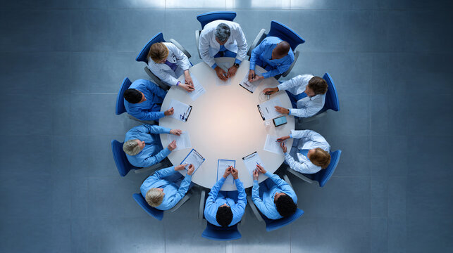 Medical team meeting at round table