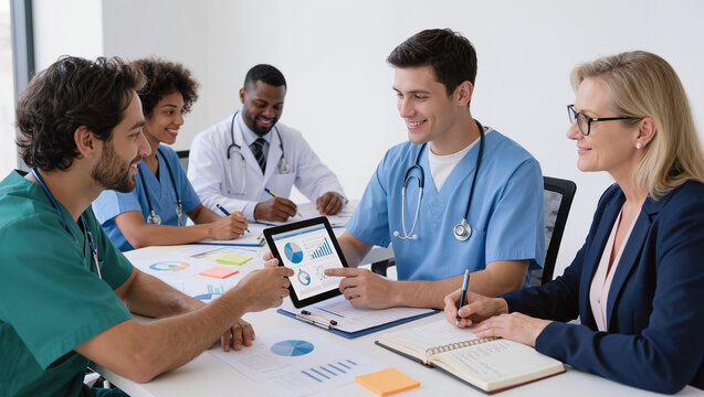 Diverse Medical Professionals Collaborating on Healthcare Strategy Meeting