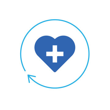 icon a recovery with medical heart plus and circular refresh arrows, isolated against a clean background.