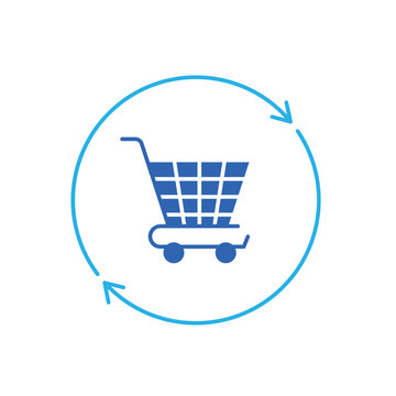 icon a consumption with shopping cart and circular refresh arrows, isolated against a clean background.