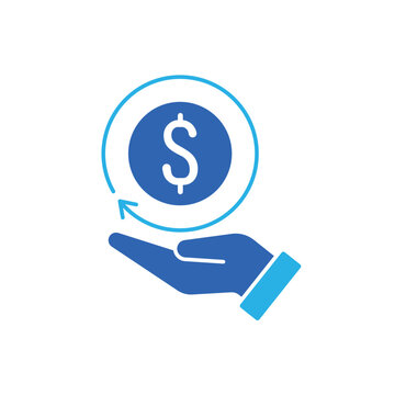 icon an roi with hand holding dollar coin and circular refresh arrow, isolated against a clean background.