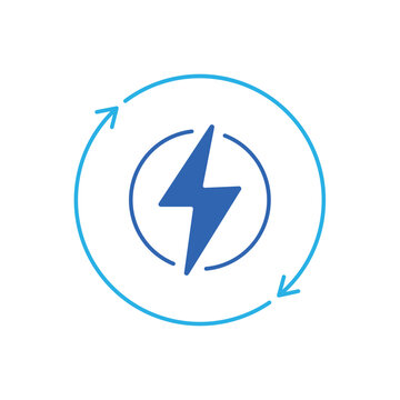 icon a renewable energy with lightning bolt and circular refresh arrows, isolated against a clean background.