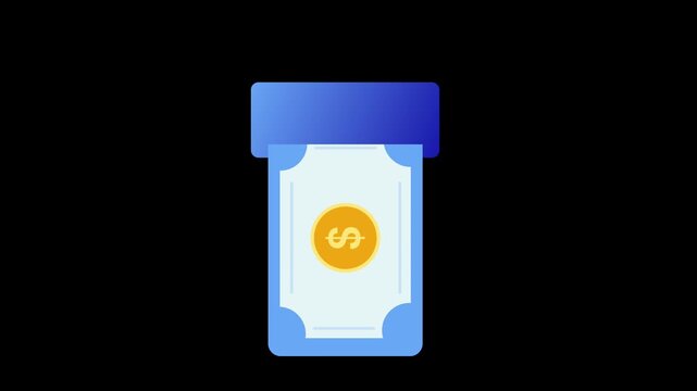 Cash withdraw icon animation loop transparent background