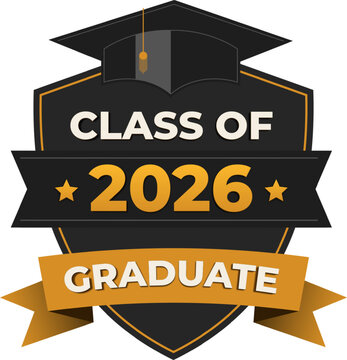 Graduation badge design with editable text and cap isolated background.
