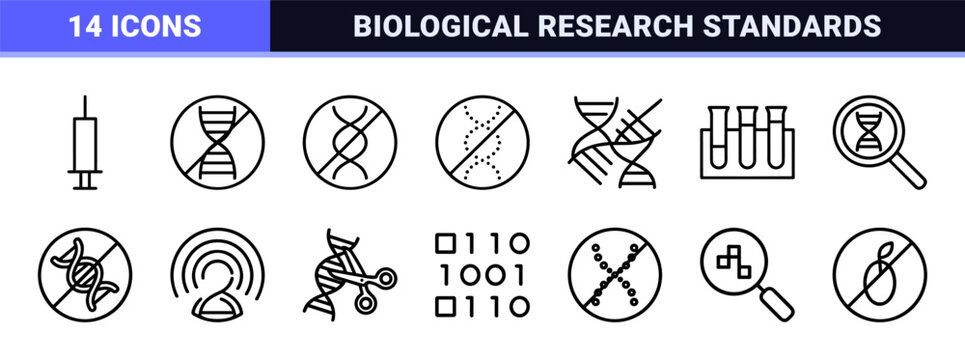 Non gmo and dna helix restriction minimalist outline icons