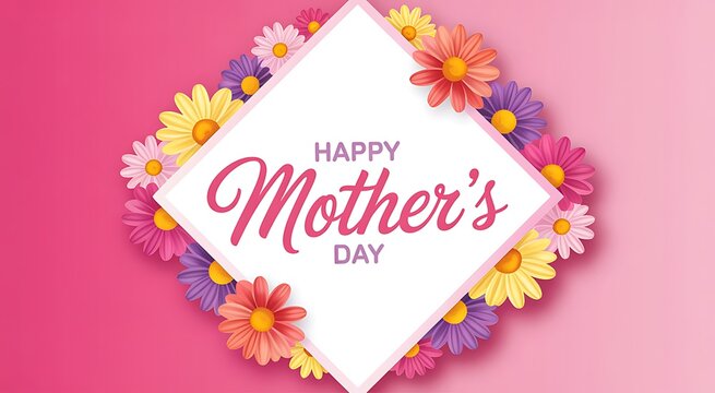 Mother's Day greeting card template with floral border