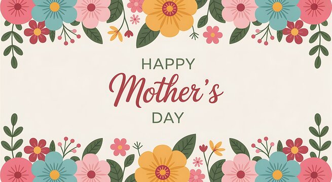 Mother's Day floral greeting card template with colorful flowers