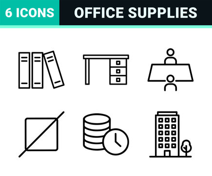 Minimalist workplace and office equipment line icons