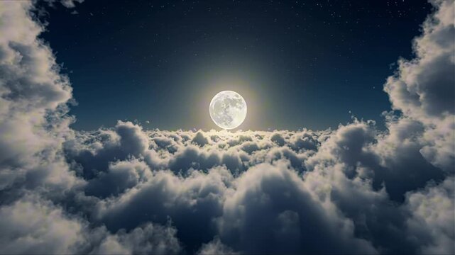 sleep visualization with full moon through thick white clouds for a better dreaming experience