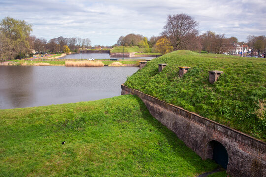 entrance road to naarden vesting in the netherlands seen from fortifications
