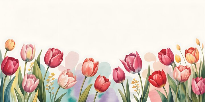 Tulip flower border, colorful spring illustration
