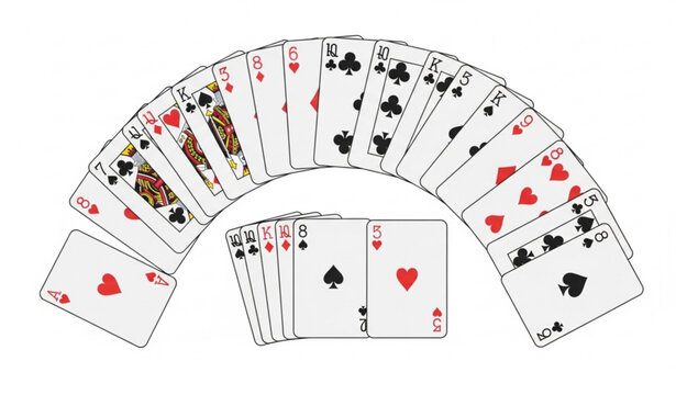 Classic poker card collection with full deck in fan layout vector illustration
