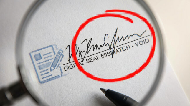 Macro Close Up Digital Seal Mismatch Red Circle Over Signature