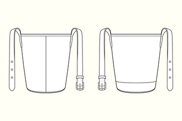 Belted Strap Bucket Bag Fashion Technical Flat Sketch Vector CAD Template © MdAmirul