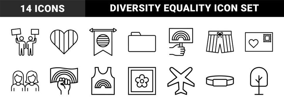 LGBTQ pride and gender identity minimalist outline icon collection